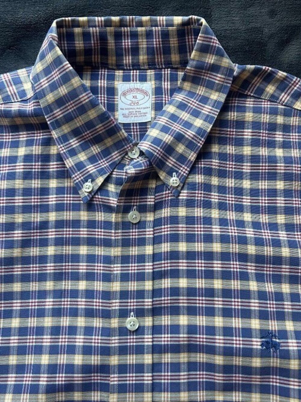 Brooks Brothers 346 Non Iron Supima Cotton Shirt XL Blue Plaid